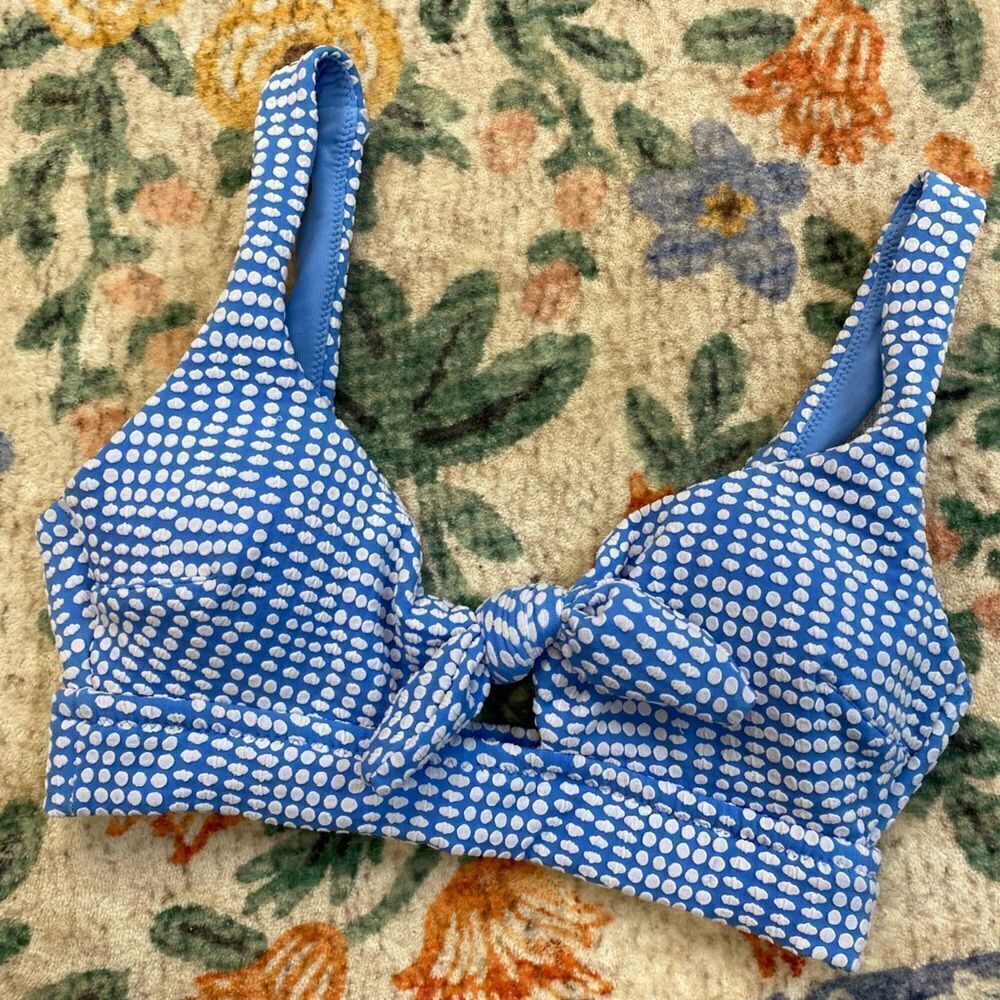 Aerie polka dot bikini top blue white bow Swiss dot XS